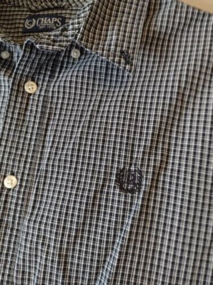 Chaps Mens L Large Custom Fit Long Sleeve Dress Shirt Black Plaid Button - Picture 2 of 6